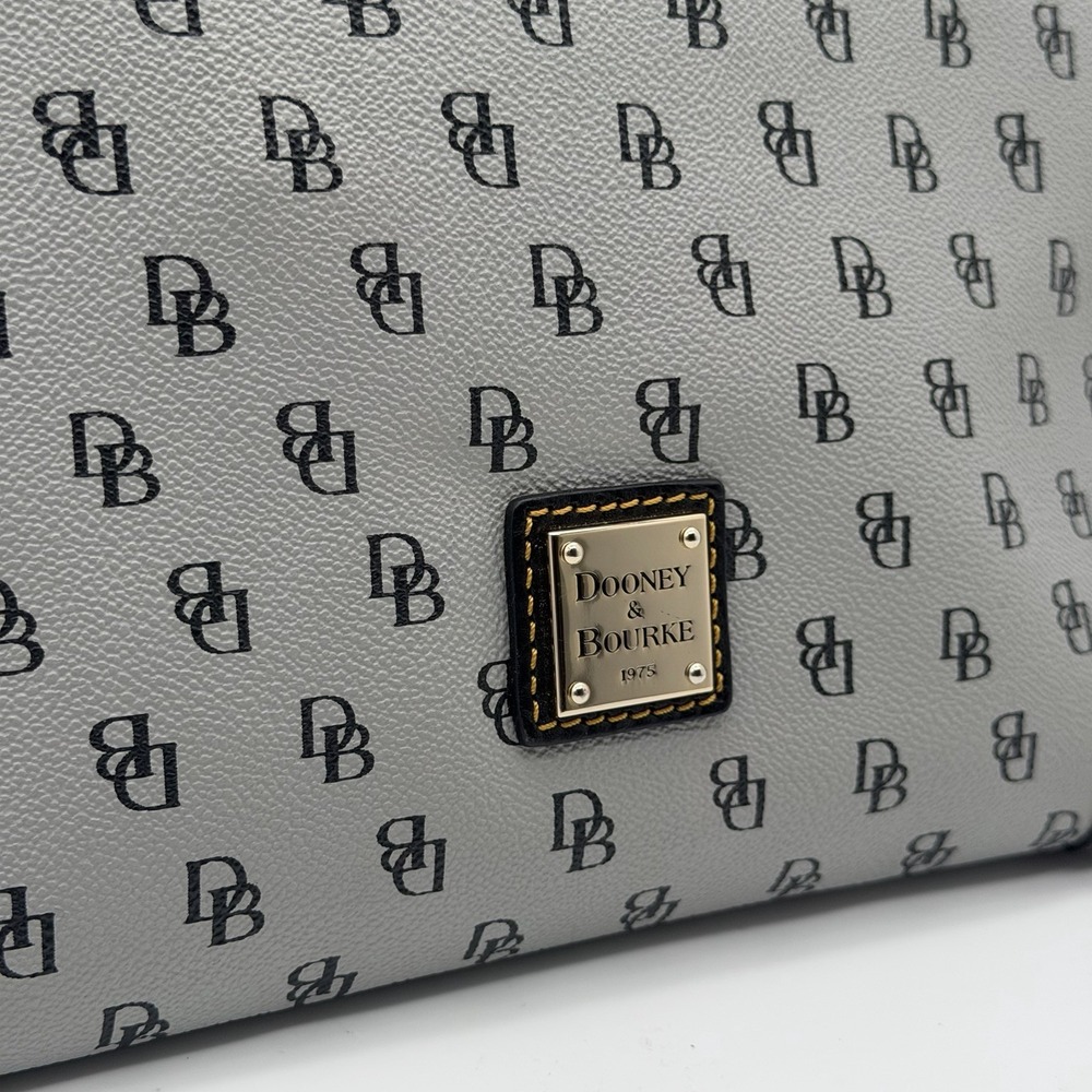Dooney & Bourke 1975 DB Logo Satchel Gray Black Leather Red Lining Purse - Picture 2 of 10